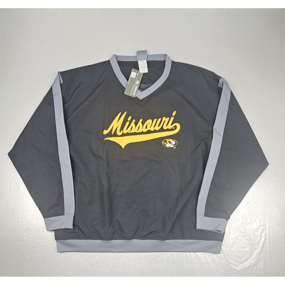 Antigua Mizzou Missouri Tigers Pullover Mens XL Y2k Black Windbreaker V-Neck NWT